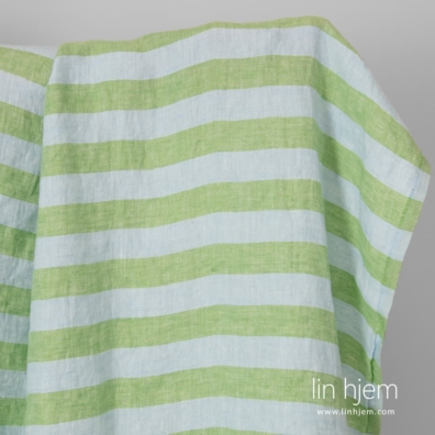 Linstoff med blå og grønne striper vasket, 145cm bredt