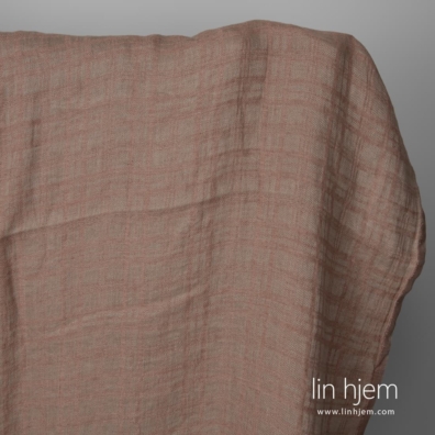 Linstoff vevd av lysebrunt og brungrått (beige) garn i twill og ruter mønster