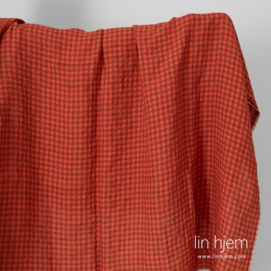 Linstoff rød-brun rutete vasket