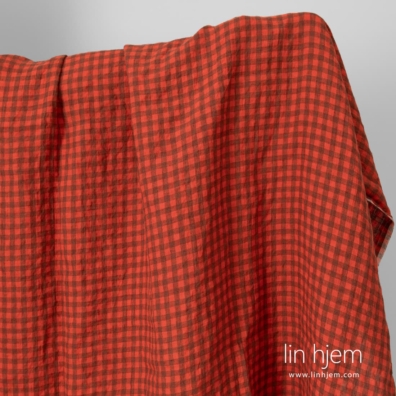 Linstoff rød-brun rutete vasket, 145cm bredt