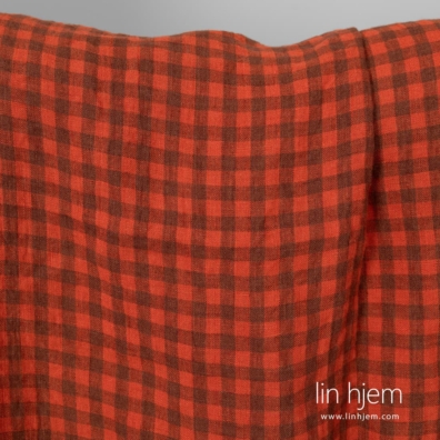 Linstoff rød-brun rutete vasket egner seg til å sy klær og hjemmetekstiler