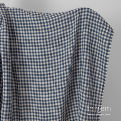 Linstoff beige-blått rutete vasket