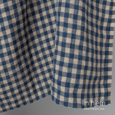 Linstoff beige-blått rutete vasket, mykt, skånsomt