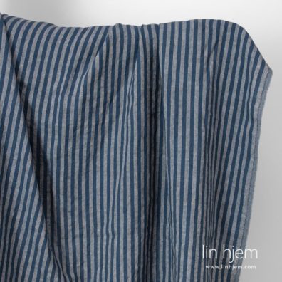 Linstoff blått-beige stripete vasket