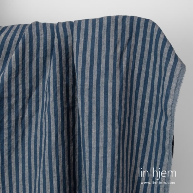 Linstoff blått-beige stripete vasket, 140cm bredt
