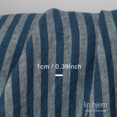 Linstoff blått-beige stripete vasket, mykt, skånsomt