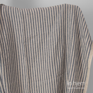 Linstoff beige-blått stripete vasket