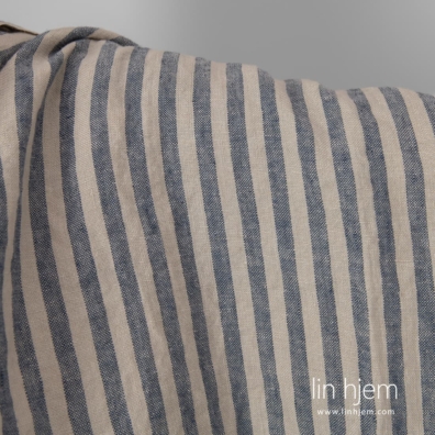 Linstoff beige-blått stripete vasket, 140cm bredt