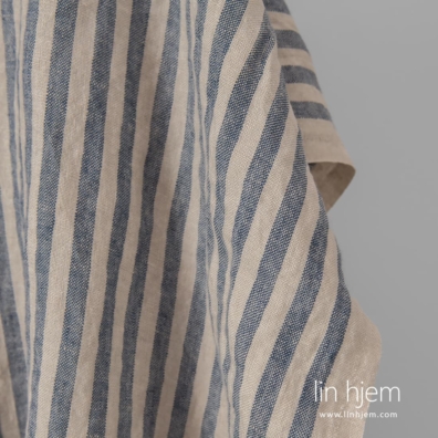Linstoff beige-blått stripete vasket, mykt, skånsomt