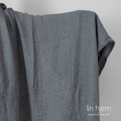 Linstoff beige-blått mønstret vasket