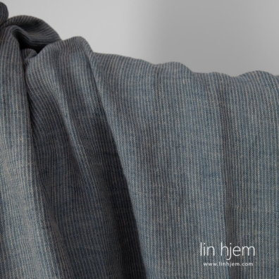 Linstoff beige-blått mønstret vasket, 140cm bredt