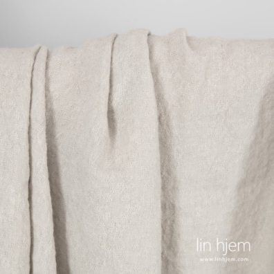 Lin-ull stoff beige-hvitt jacquard med blomstermønster