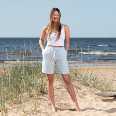 DOLFI blåaktig linshorts, midje med strikk og snøring