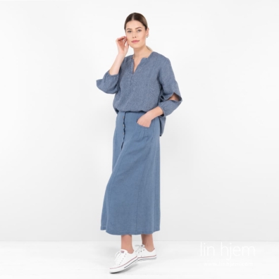 CAPETOWN blått linskjørt og ADELAIDE stripet bluse