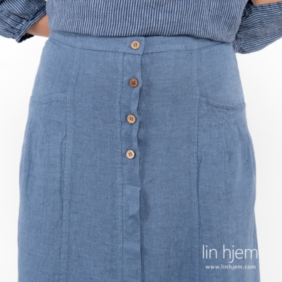 CAPETOWN blått linskjørt med knappelukking foran