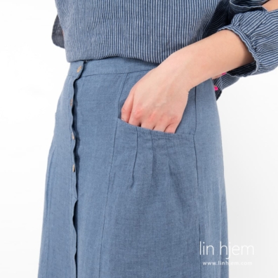 CAPETOWN blått linskjørt med lommer