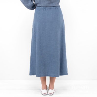 CAPETOWN blått linskjørt med bred strikk bak i midjen