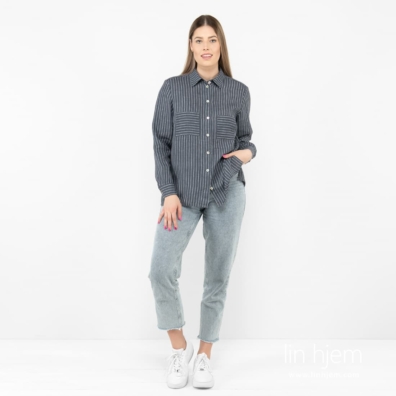 SAFARI blå linbluse med lange ermer