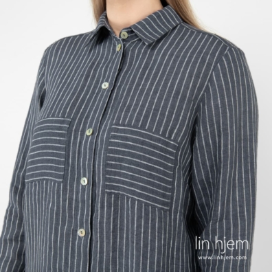 SAFARI blå linbluse med lommer