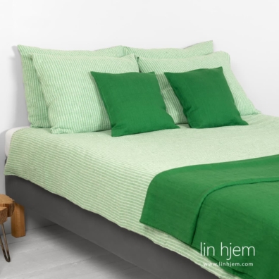 Putetrekk, dynetrekk av grønnstripet 100% lin