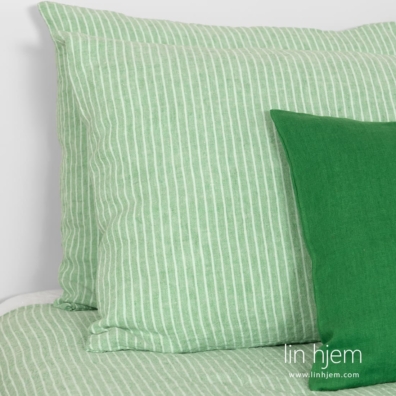 Lin sengesett grønn stripete spesielt vasket, ekstremt mykt og skånsomt