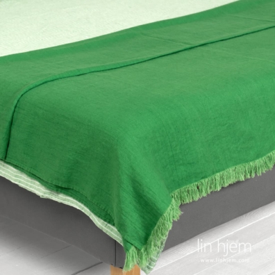 FROGA lin sengesett grønn stripete og grønn pledd