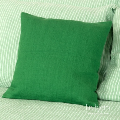 FROGA lin sengesett grønn stripete og en grønn pyntepute