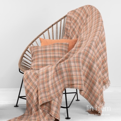 DIEGO lin pledd brunlig rutete, spesielt vasket, mykt, skånsomt