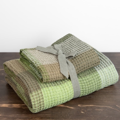 BINGO lin-bomull håndkle i fargen mose, mykt og skånsomt, vasket