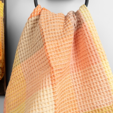 BINGO lin-bomull håndkle oransje-gul med ruter