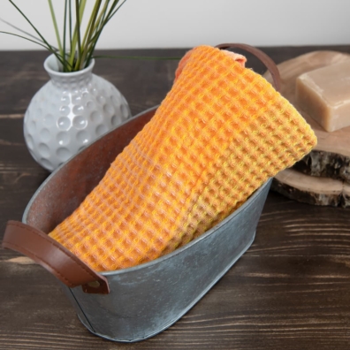 BINGO lin-bomull håndkle oransje-gul med ruter, "vaffel"