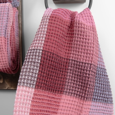 BINGO lin-bomull håndkle lilla med ruter