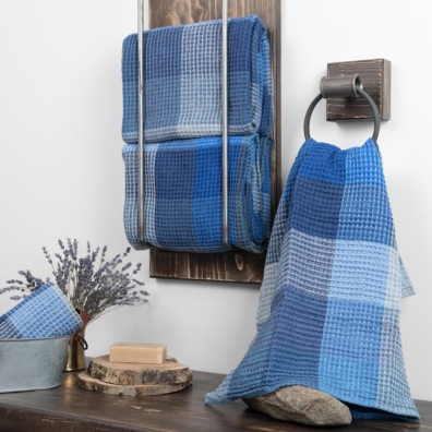 BINGO lin håndkle blå rutete