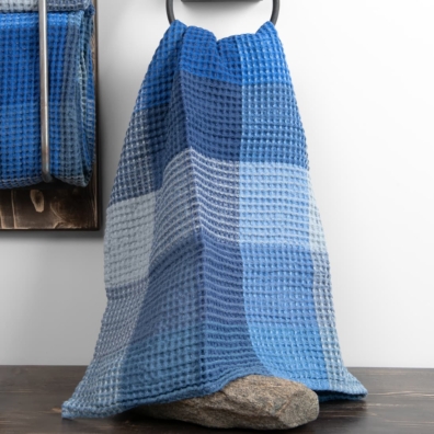 BINGO lin-bomull håndkle blå rutete