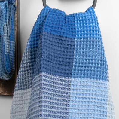 BINGO lin-bomull håndkle blå rutete, "vaffel"