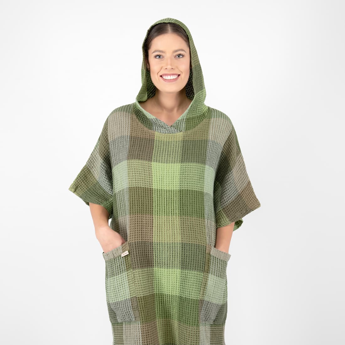 BINGO lin-bomull poncho i fargen mose