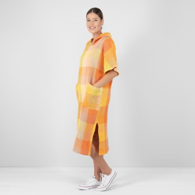 BINGO lin-bomull poncho oransje med sidespalter