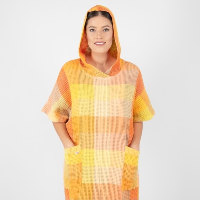 BINGO lin-bomull poncho oransje med lommer