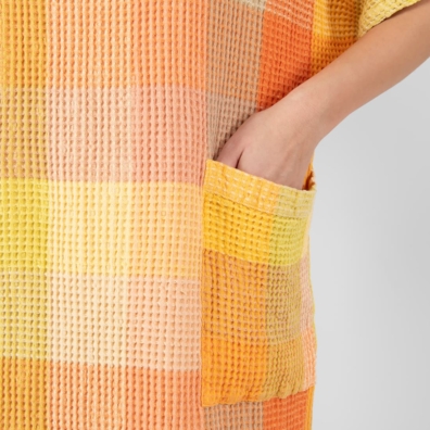 BINGO lin-bomull poncho oransje-gul rutete, "vaffel"