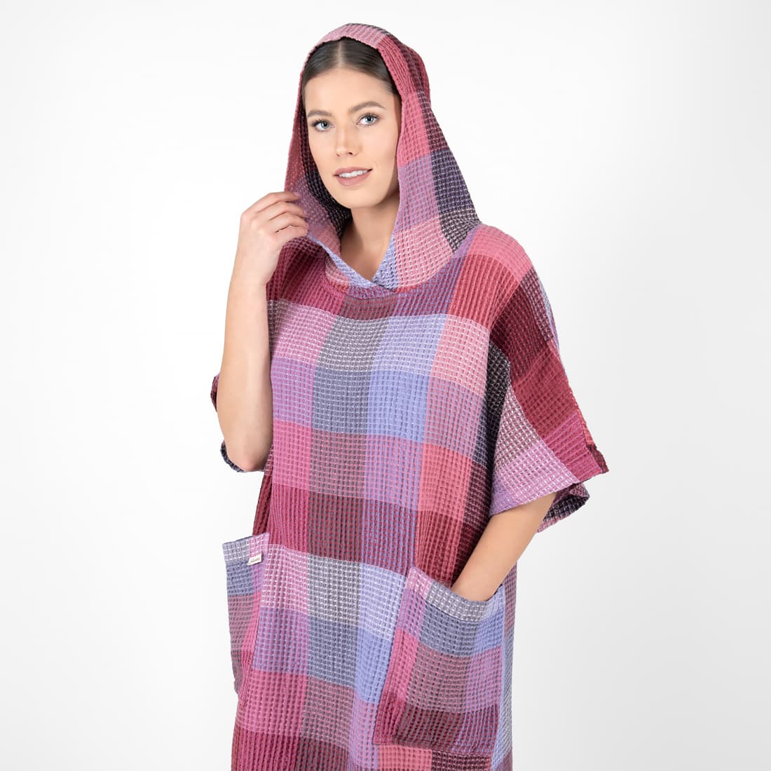 BINGO lin-bomull poncho lilla, syrin, rosa rutete, "vaffel"