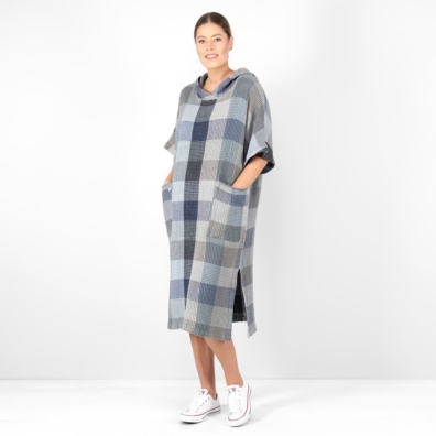 BINGO lin-bomull poncho blåaktig grå med sidespalter