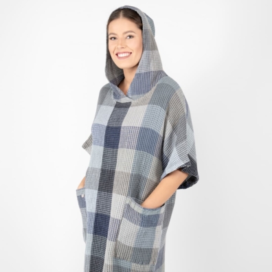 BINGO lin-bomull poncho blåaktig grå med lommer