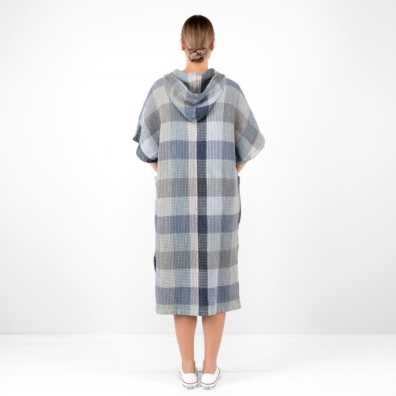 BINGO lin-bomull poncho blåaktig grå med hette