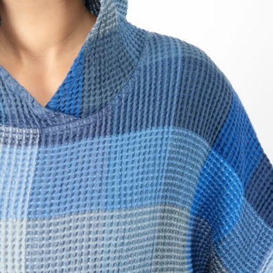 BINGO lin-bomull poncho blå rutete