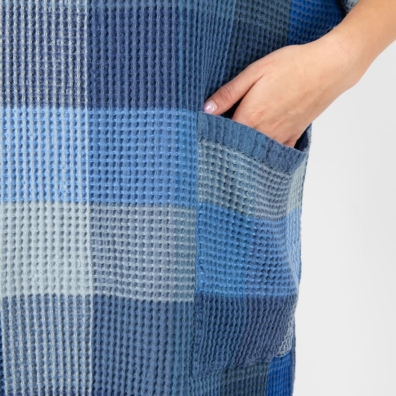 BINGO lin-bomull poncho blå rutete, "vaffel"