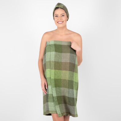 BINGO lin-bomull wrap håndkle i fargen mose rutete, "vaffel"