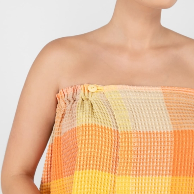 BINGO lin-bomull wrap håndkle oransje festes med en knappe