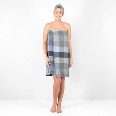 BINGO lin-bomull wrap håndkle blåaktig grå i "vaffel" mønster