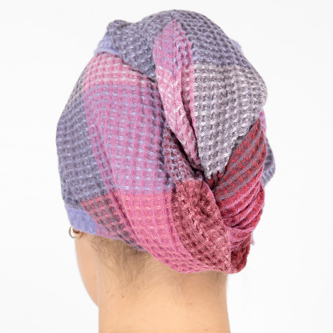 BINGO lin-bomull hårhåndkle lilla rutete, "vaffel"