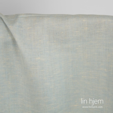 Lin-bomullstoff vevd av gulaktig (kremfarge) og lyseblått garn, melange